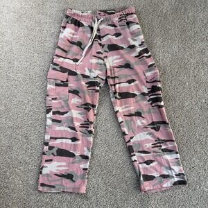 Y2K Gas Co. Camo Pants Kids Medium 10-12 Pink Fleece Ankle Cargo Drawstring